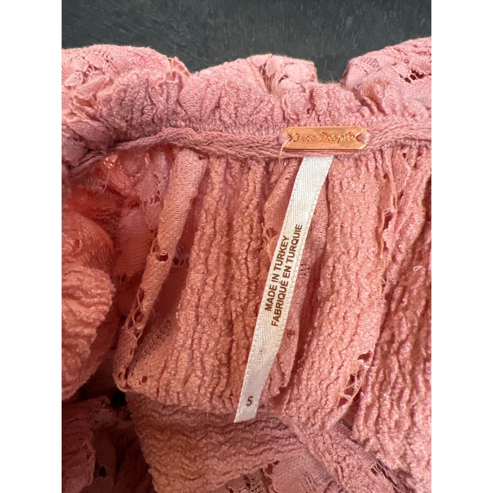 Free People Stacey Pink Lace Convertible Crop Top Off Shoulder Boho Blouse Small - Picture 3 of 4